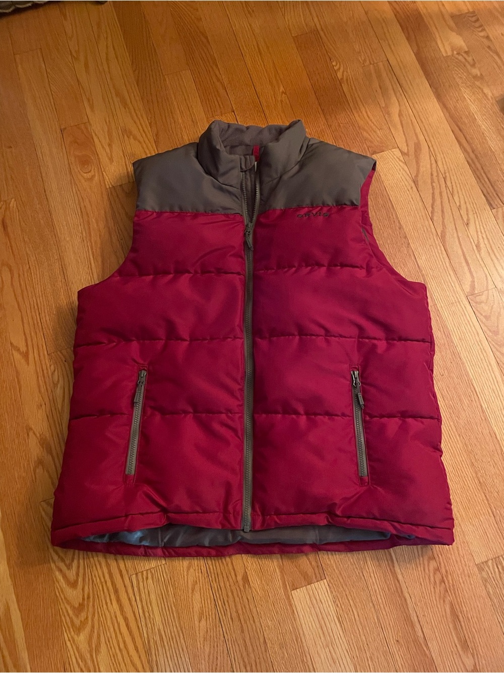 Orvis Ripstop Men’s Puffer Quilted Full Zip Vest Red Gray size Large